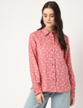 Pure Linen Polka Dot Spread Collar Shirt