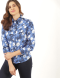 Pure Linen Floral Spread Collar Shirt