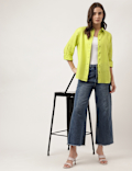 Pure Linen Plain Spread Collar Shirt
