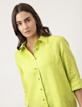 Pure Linen Plain Spread Collar Shirt