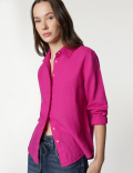 Pure Linen Spread Collar Shirt