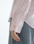Pure Linen Plain Spread Collar Shirt