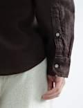 Pure Linen Plain Spread Collar Shirt