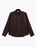 Pure Linen Plain Spread Collar Shirt