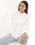 Pure Linen Polka Dot Spread Collar Shirt