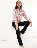 Pure Linen Floral Spread Collar Shirt