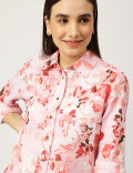Pure Linen Floral Print Spread Collar Shirt