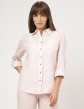 Pure Linen Striped Spread Collar Shirt