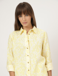 Pure Linen Printed Spread Collar Shirt