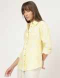 Pure Linen Printed Spread Collar Shirt