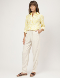 Pure Linen Printed Spread Collar Shirt
