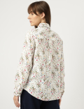 Pure Linen Floral Print Spread Collar Shirt