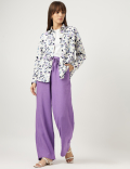 Pure Linen Floral Print Spread Collar Shirt