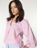 Pure Linen Spread Collar Striped Shirt