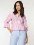 Pure Linen Spread Collar Striped Shirt
