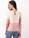Linen Mix Color Blocked Top
