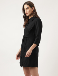 Plain Cut-way Collar Midi Shirt Dress