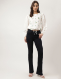 Flax Mix Embroidered Boat Neck Tops