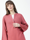 Linen Rich Plain Mandarin Collar Top
