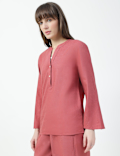 Linen Rich Plain Mandarin Collar Top