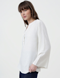 Linen Rich Plain Mandarin Collar Top
