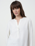 Linen Rich Plain Mandarin Collar Top