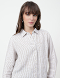 Pure Linen Striped Spread Collar Shirt