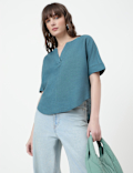 Pure Linen Plain V-Neck Top