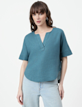 Pure Linen Plain V-Neck Top