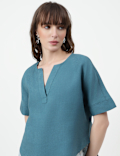 Pure Linen Plain V-Neck Top