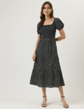 Printed Midi Square Neck Dress