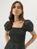 Printed Midi Square Neck Dress