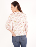 Linen Mix Printed Square Neck Shirt