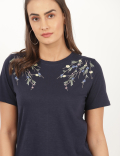 Pure Cotton Embroidery Round Neck Top