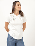 Pure Cotton Embroidery Round Neck Top