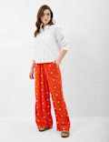 Linen-Rich Embroidered Beach Trousers