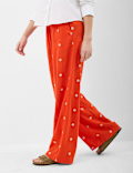 Linen-Rich Embroidered Beach Trousers