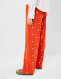 Linen-Rich Embroidered Beach Trousers