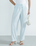 Linen Rich Plain Regular Fit Trousers