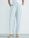 Linen Rich Plain Regular Fit Trousers