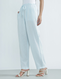 Linen Rich Plain Regular Fit Trousers