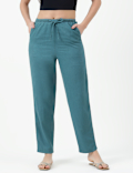 LINEN BLEND TAPERED ANKLE LENGTH TROUSER