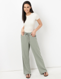 Linen Mix Plain Regular Fit Trouser