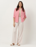 Linen Mix Plain Wide Leg Trousers