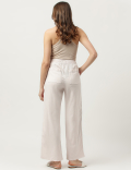 Linen Mix Plain Wide Leg Trousers