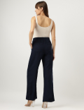 Linen Mix Plain Wide Leg Trousers