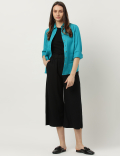 Linen Mix Plain Wide Leg Trousers