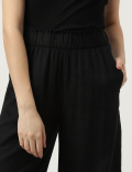 Linen Mix Plain Wide Leg Trousers