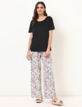 Flax Mix Floral Regular Fit Trousers