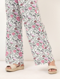 Flax Mix Floral Regular Fit Trousers